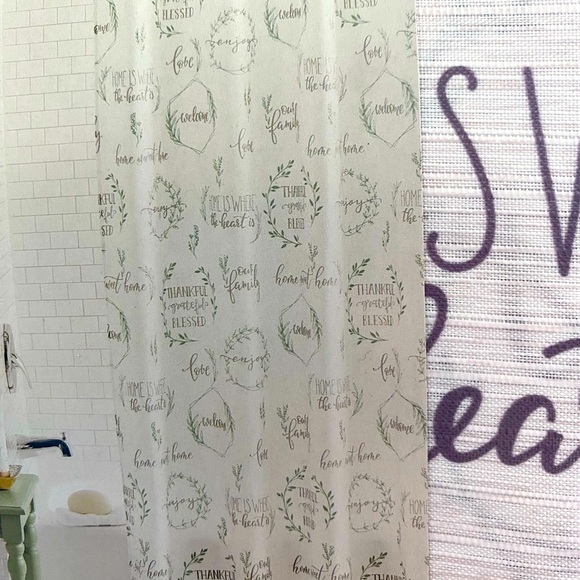 Fabric shower curtain with sayings and phrases on it.NWT,original package - Picture 7 of 9